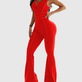 Front Zipper  Cutout Back Sleeveless Flare Leg Slim-fit Jumpsuit