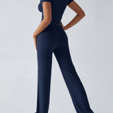 Essential Two-Piece Active Set ropped Short Sleeve Top Drawstring Flare Pants