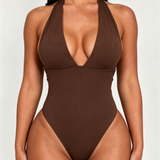 Backless Deep V-Neck Halter Slimming One-Piece Swimsuit
