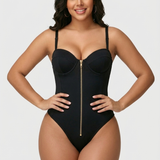 Hourglass Front Zipper Bodysuit with Lace-Up Back