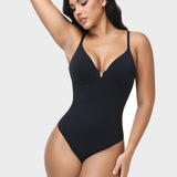 Metal V Detail Adjustable Thin Strap Seamless Hourglass Thong Bodysuit