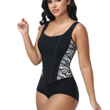 Square Neck Adjustable Strap Zebra Print Tummy Control Waist Trainer Vest