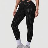 Silver Polka Dot Yoga Leggings Cross-cut Black Workout Pants