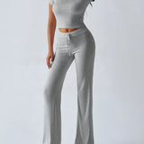Essential Two-Piece Active Set ropped Short Sleeve Top Drawstring Flare Pants
