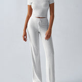 Essential Two-Piece Active Set ropped Short Sleeve Top Drawstring Flare Pants