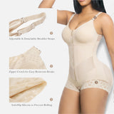 Lace Trim Adjustable Strap Tummy Control Butt Lifting Zipper Bodysuit