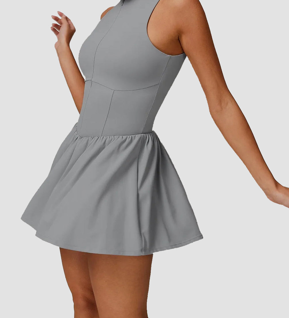 Sports Zipper Dress with Short and Pocket