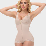 Lace V Neck  Adjustable Strap Tummy Control Butt Lifting Zipper Bodysuit