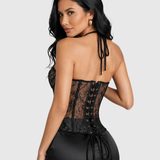 French Lace Cross Halter Boned Corset Top