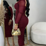 Glamorous Mesh Sleeves Cut out Ruched Bodycon Midi Dress