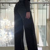 Fashionable Washed Mid Waist Diamond Studded Straight Leg Jeans