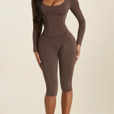Long Sleeve Detachable Waist Cincher Two Piece Capri Shapewear Corset Jumpsuit