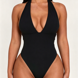 Backless Deep V-Neck Halter Slimming One-Piece Swimsuit