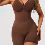 Adjustable Strap Mid Thigh Front Zipper Shapewear Bodysuit