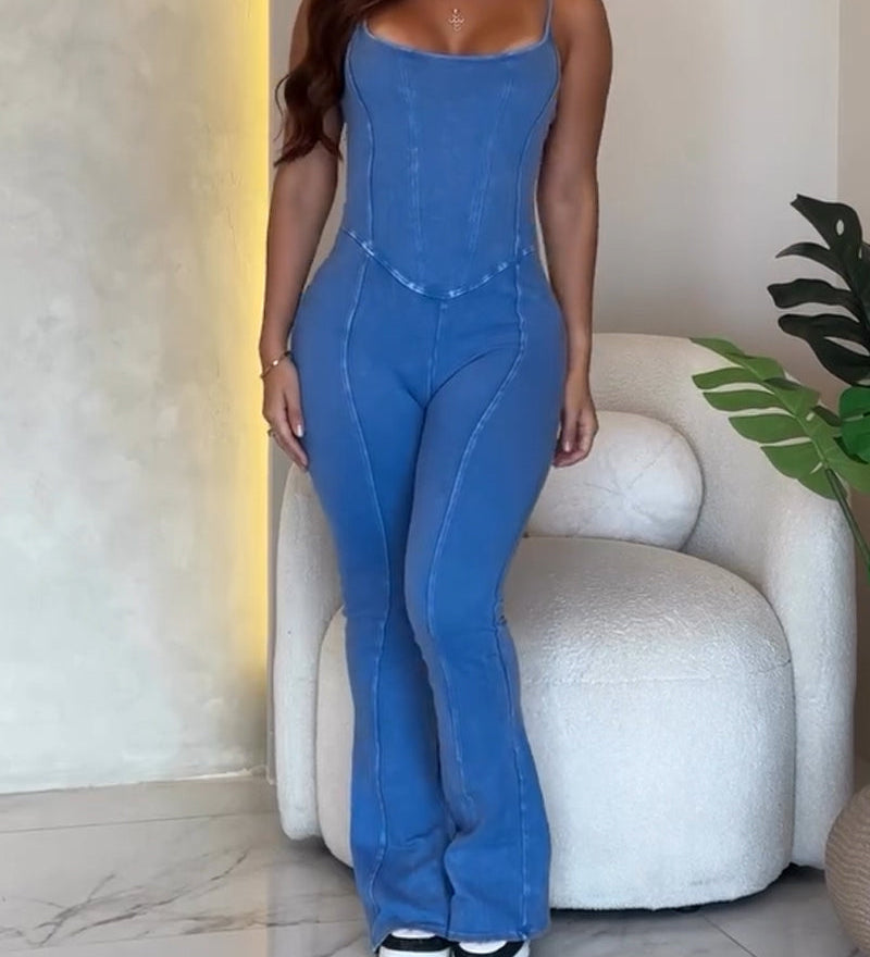 Sorelyne® Sexy Suspenders Sleeveless Flared Jumpsuit With Back Zipper