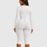 Polka Dot Capri Long Sleeve Jumpsuit with Detachable Corset Waist Trainer Two Piece Set