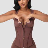 Double Compression Long Slimming Girdle Waist Trainer Zipper Vest with Bra