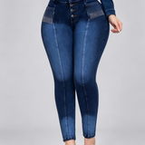High Waist Rhinestone Pocket Butt Lifting Seam Detail Skinny Jeans