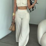 2 Piece Braided Trim Two Piece Outfit with Flared Trousers