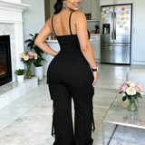 Wide Leg Jumpsuit With Pockets for Women Casual Curvy Baggy Cargo One Piece Overall Romper