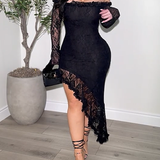 Sexy Lace Patchwork Tube top Long Sleeve Irregular Cut Bodycon Dress