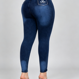 High Waist Rhinestone Pocket Butt Lifting Seam Detail Skinny Jeans