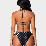 Polka Dot Halter Side Cutout Side One Piece Swimsuit
