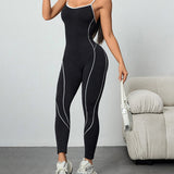 Seamless Athletic Jumpsuit Cross-Strap Color-Block Full-Length Bodysuit