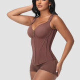 Double Compression Long Slimming Girdle Waist Trainer Zipper Vest with Bra