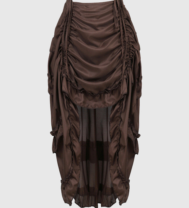Side Drawstring Ruched Ruffle Trim Irregular High Low Midi Skirt