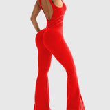 Front Zipper  Cutout Back Sleeveless Flare Leg Slim-fit Jumpsuit