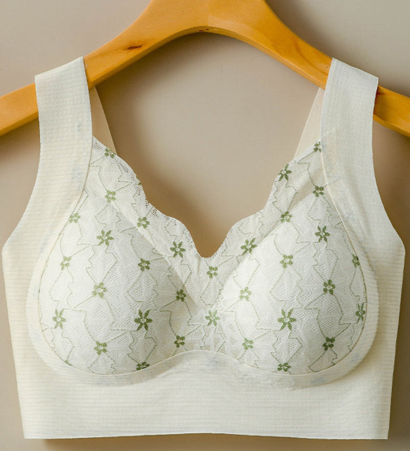 Wire Free Seamless Thin Breathable Bra with Delicate Floral Lace