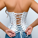 Sexy Mesh Cut Out Lace Double Layer Tummy Control Corset with Back Tie