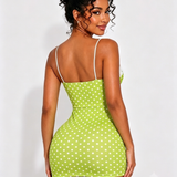 Polka Dot Lace Trim Thin Strap Bodycon Mini Dress
