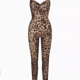 Sorelyne® Bodycon Stretch Leopard Print Jumpsuit Sleeveless Push Up Body Catsuit