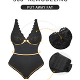 Women’s Sexy Lace Deep V Neck Bodysuit Tummy Control Thong Body Shaper