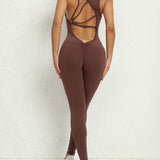 Women's Beautiful Back Sleeveless Elastic Tights Jumpsuit