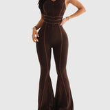 Front Zipper  Cutout Back Sleeveless Flare Leg Slim-fit Jumpsuit