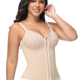 Sorelyne® Deep V Lace Corset Top Trimmed Waist Trainer with Front Zipper