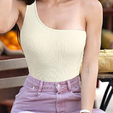 Sorelyne® Sexy Ribbed One Shoulder Sleeveless Tank Top Tight Stretch Bodysuit