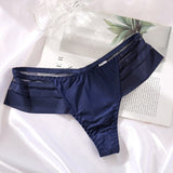 Women's Sexy Striped Ice Silk Panties Seamless Low Waist Breathable Thong