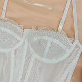 Women's Lace See-through Push Up Corset Bustiers Tops Boned Suspender Sexy Crop Tops
