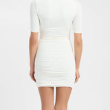 Wrap Cross Neck Ruched Short Sleeve Bodycon Mini Dress