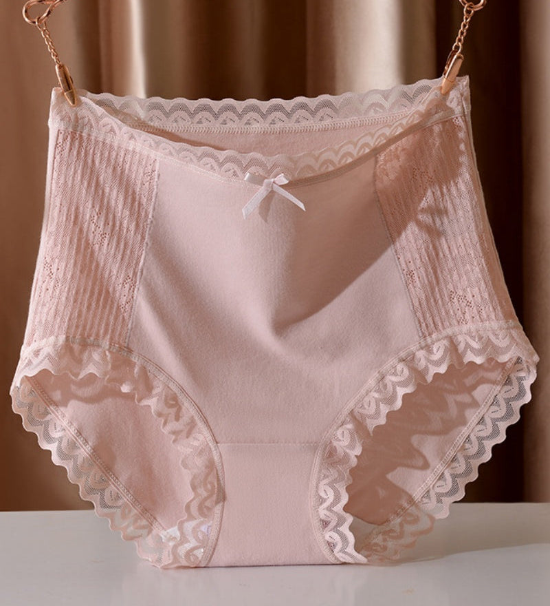 High Waisted Comfortable Cotton Breathable Panties With Lace Trim