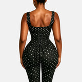 Polka Dot Square Neck Capri Jumpsuit with Hourglass Detachable Corset Two-Piece Set