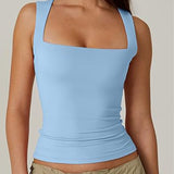 Women's Basic Square Neck Sleeveless Double-Layer Tank Tops Shaping Vest