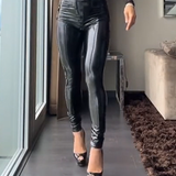 Sorelyne® High Waist Shiny Leather Leggings with Zipper for Curvy Women