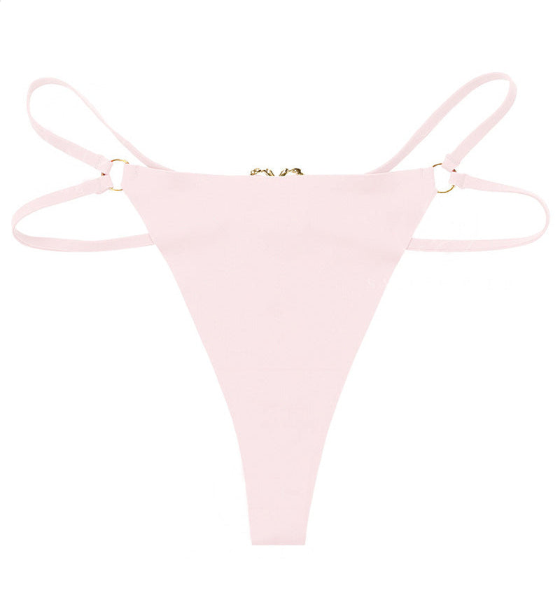 Women's Seamless Thong Low Waist Metal Ring Sexy Temptation Intimates T Pants