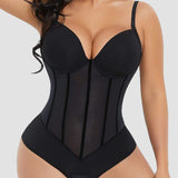 Women's Tummy Control Thong Sheer Mesh Corset Top Backless Bodysuits