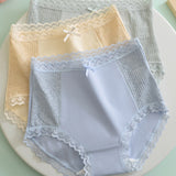 High Waisted Comfortable Cotton Breathable Panties With Lace Trim